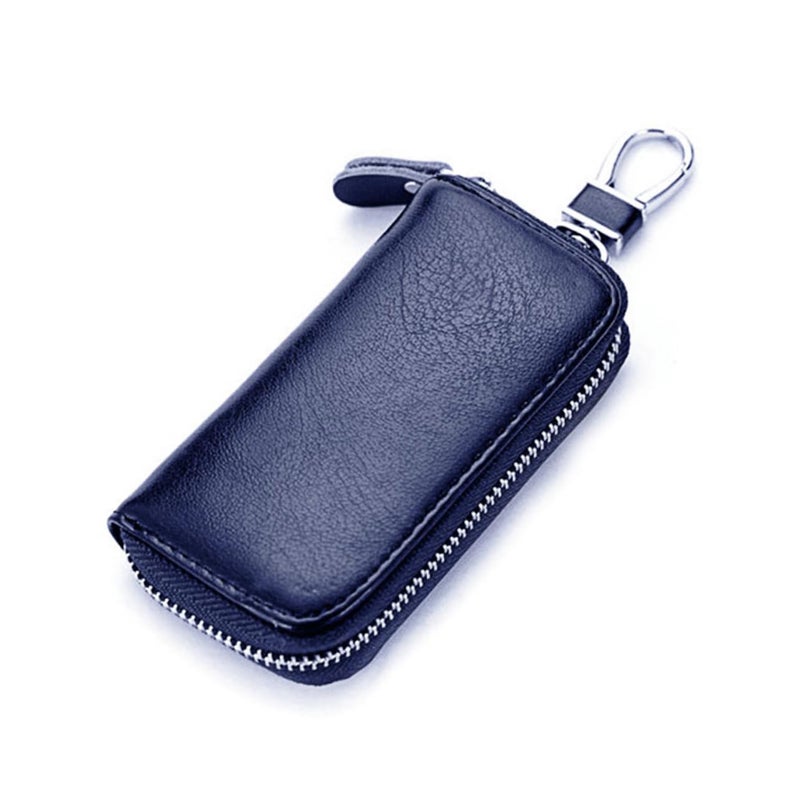 Blue Leather Key Holder Wallet with Zipper for Men Multi Function Coin Pouch - Image 2